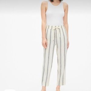 GAP high rise cream and grey linen striped drawstring pants size 0